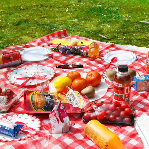 peva printed tablecloth picnic party party tablecloth red, white, yellow and white plaid thickened tablecloth disposable picnic cloth