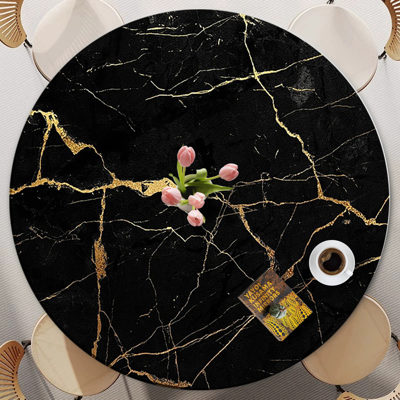 Marble Pattern Round All-Inclusive Table Cover Tablecloth Printed Dining Table Round Tablecloth Dustproof and Waterproof Elastic Dining Table Cover