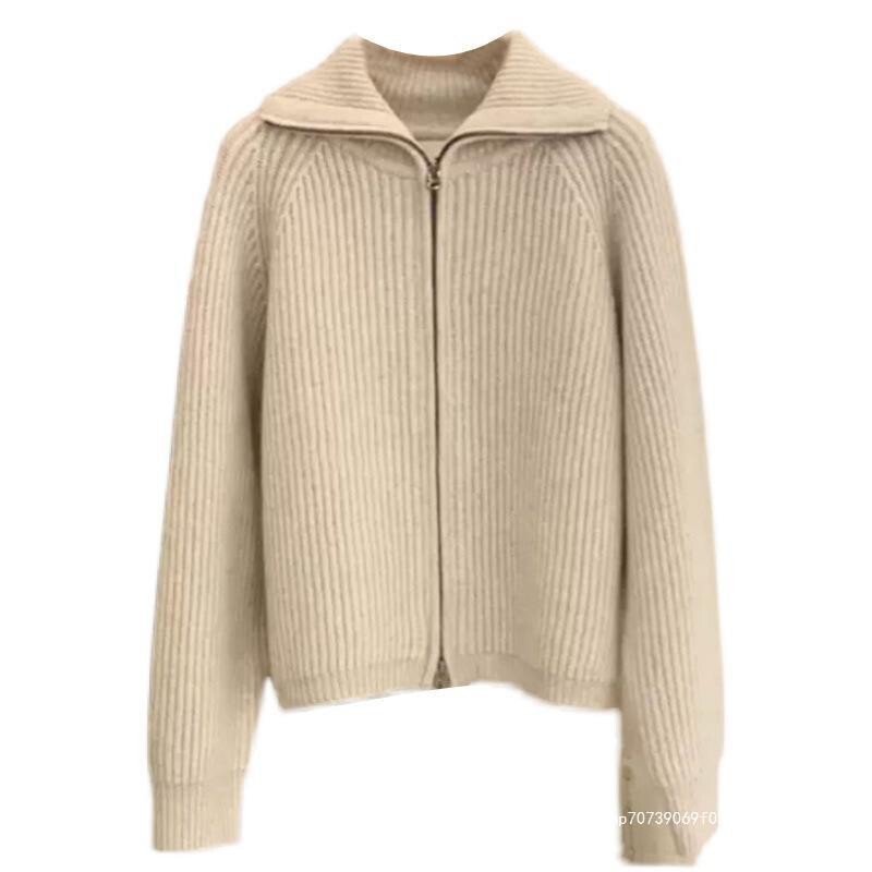 Early Autumn Knitted Tops 2026 New Product Recommendation Korean Style High-End Loose and Lazy Style Double Zipper Sweater Cardigan for Women