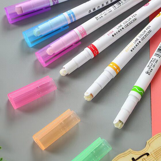 Creative 6-color journal lace Pen wave pattern highlighter diy outline curve pen student key marking pen