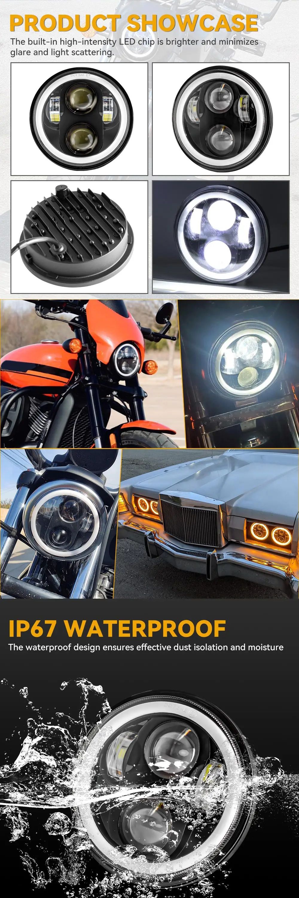 5.75 inch 60W Angel Eye LED Headlight for Harley, Jeep, Motorcycle