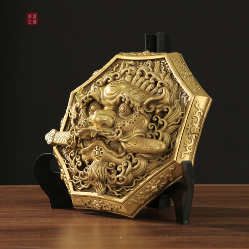 Lion bite sword all brass brand Bagua mirror door and window feng shui lion tiger head brand swallowing beast auspicious animal pendant