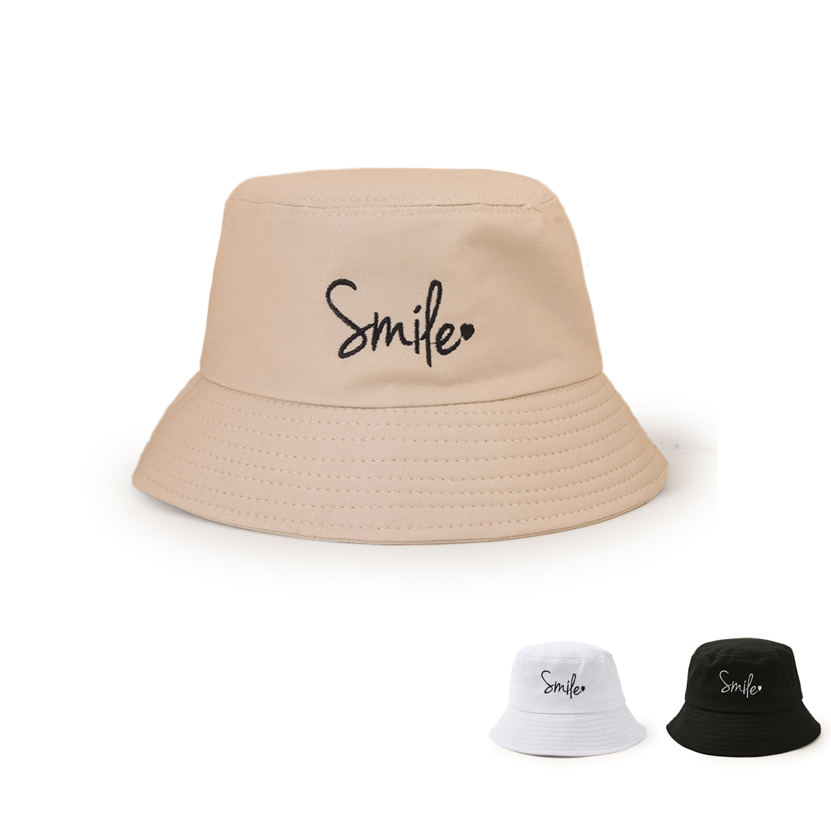 Korean Style Cute Embroidered Letter Heart Wide-brimmed Sun-shading Basin Hat display picture 1