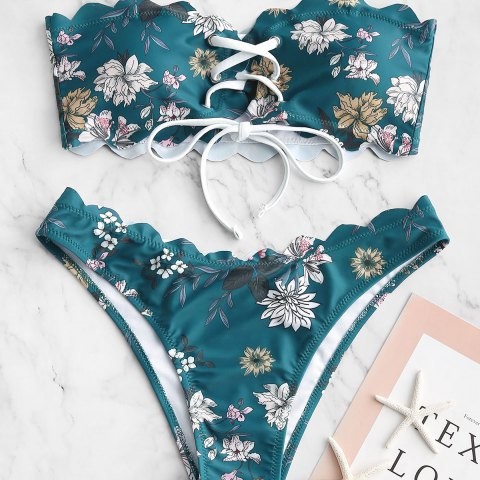 New Cross-Border Foreign Trade Split Swimsuit Bikini Lace Printed Amazon Bikini European and American Swimwear Wholesale