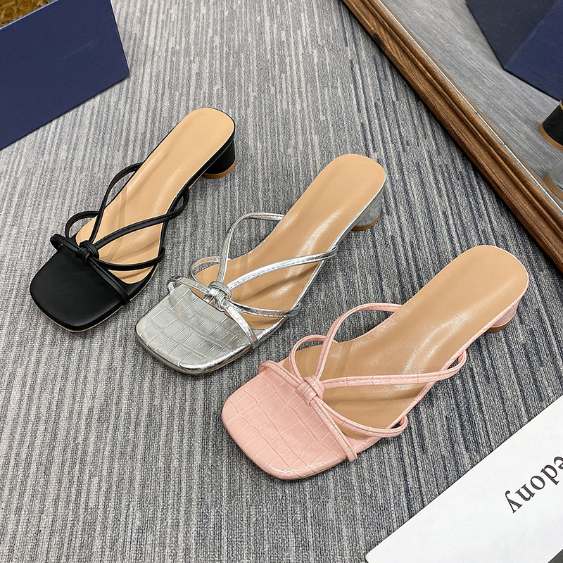 New Women's Elegant Low Heel Sandals Square Toe Plus Size Chunky Heel Summer Wear Fairy Style_vogvips.com