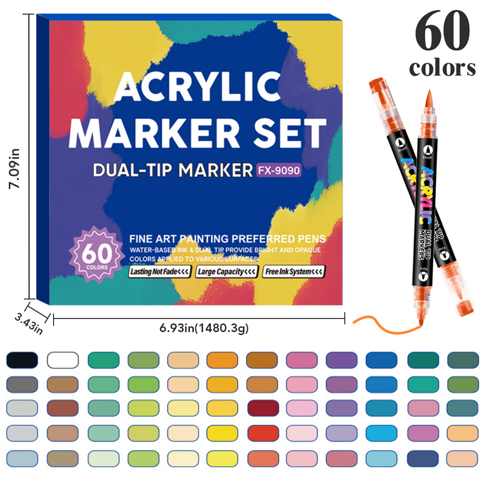 Transfronterizos de venta caliente blando y duro doble cabeza líquido directo acrílico marcador de pluma de color grande conjunto de estudiantes de pintura de arte marcador