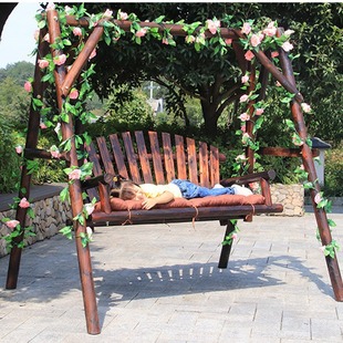 Swing Carbonized Anti-Corrosion Wood Outdoor Courtyard Double Golden Log Large Swing Indoor Hanging Chair Outdoor Garden Rocking Chair