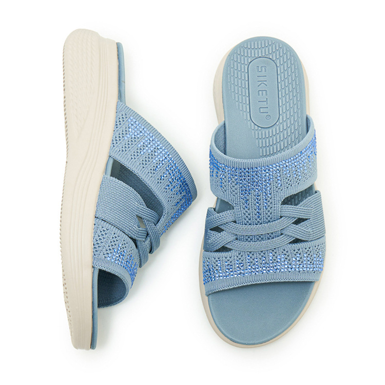 Dép sandal nữ xỏ ngón đế bệt đính đá lấp lánh — màu nâu, màu đen, xanh lam, màu mơ chi tiết 39