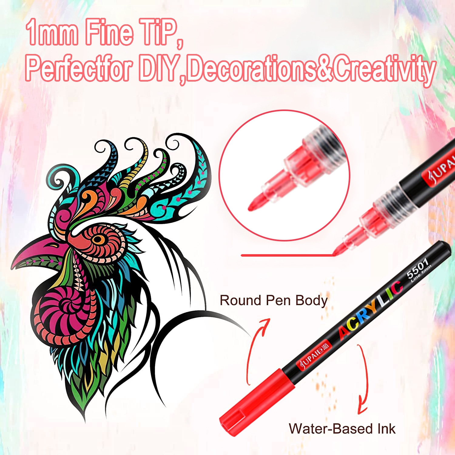 Pluma blanca pluma de gancho pluma marca de oro Pluma de acrílico de Alta Luz pluma de firma dorada pintada a mano arte destacado