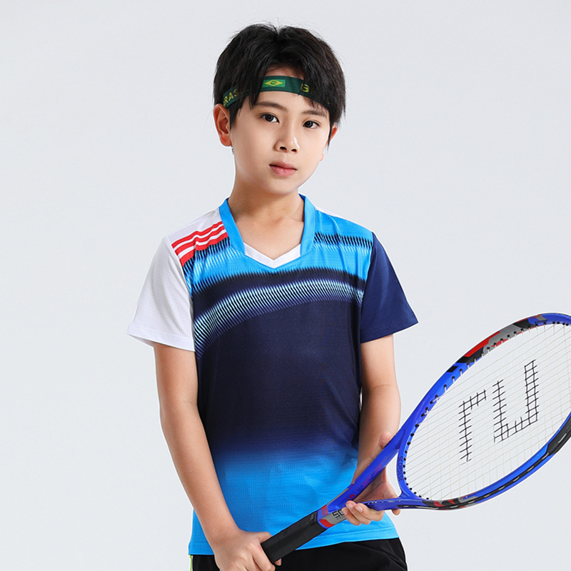 Seco rápido transpirable poliamonio bádminton set hombre y mujer V-cuello chaqueta deportiva para niños logotipo de impresión de adultos