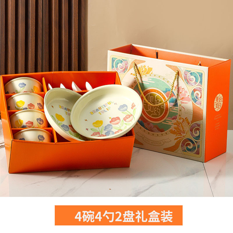 Tulipan platos de platos de cerámica cubierta de colores caja de regalo conjunto de regalos para el Día de la Madre