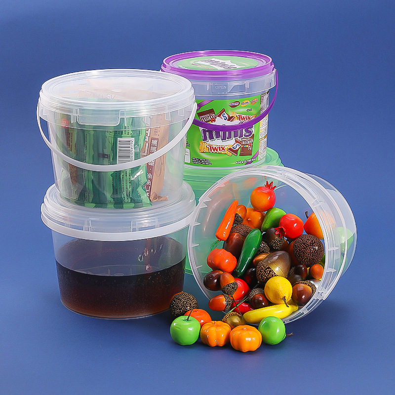 加厚pp大号塑料手提桶腌菜坛子泡菜酱料透明桶生鲜外卖打包桶批发