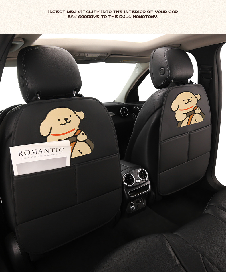 Women's Cute Cartoon Car Seat Back Anti-Kick Pad Car Rear Seat Back Anti-Fouling Pad Anti-Kick Pad with Storage Strap