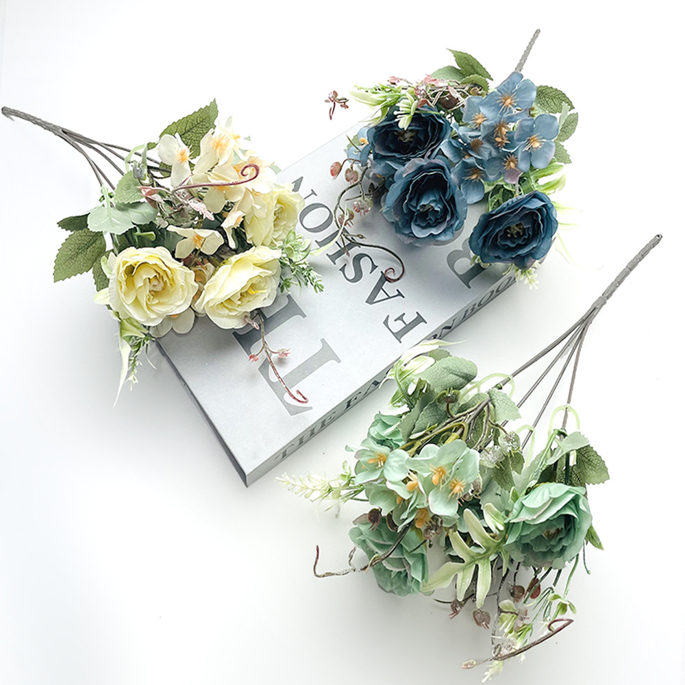 Simulación de hortenida peonía decoraciones de estilo retro europeo accesorios de fotografía de boda pequeños ramos de peonía ramosos ramos falsos