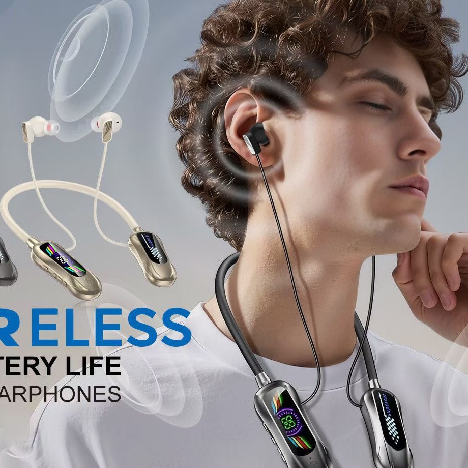 Comercio exterior cuello colgante auriculares bluetooth super larga duración tarjeta enchufable teléfono móvil ultra claro calidad de sonido electricidad deportiva auriculares inalámbricos