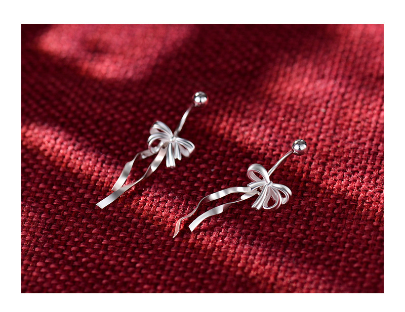 1 Paire Élégant Style Simple Noeud D'Arc Argent Sterling Boucles D'oreilles display picture 5