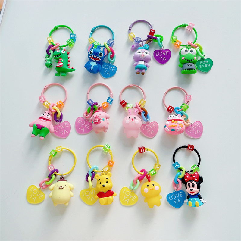 Cartoon Pendant Keychain Bracelet Creative Round Ring Buckle Beaded Bracelet Love Doll Lanyard Mobile Phone Case Hanging Decoration
