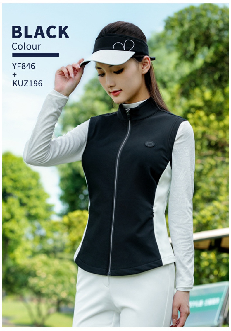Áo vest nữ golf PGM thu đông hút ánh sáng giữ ấm, dây kéo vô hình, viền eo — Áo vest kaki [lớp lót hấp thụ ánh sáng và sưởi ấm/dây kéo vô hình/viền eo] YF846 chi tiết 11