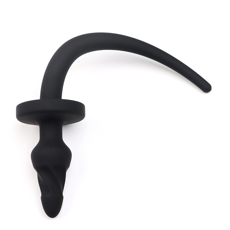 Threaded Dog Tail Silicone Anal Plug with Beaded Tail, Black, 82 g — detail image 4