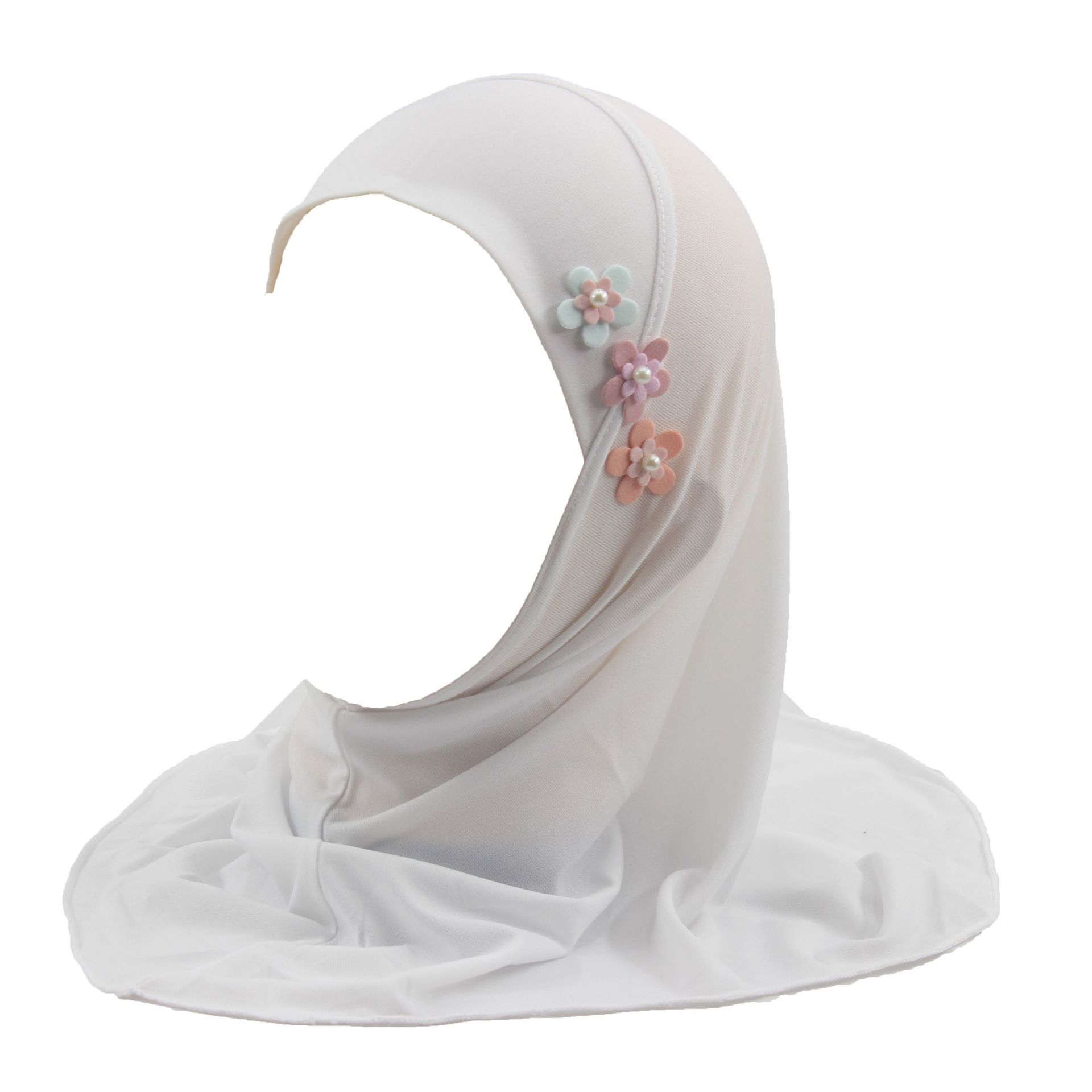 Crystal linen scarf for little girls aged 2 to 6 years old, with three small floral designs