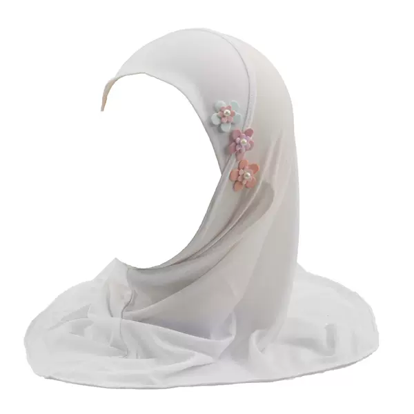 Crystal linen scarf for little girls aged 2 to 6 years old, with three small floral designs