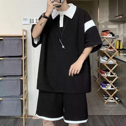 2026 Hong Kong Fenghua Fuge polo shirt suit men's summer fashion brand youth ice silk short-sleeved shorts two-piece set