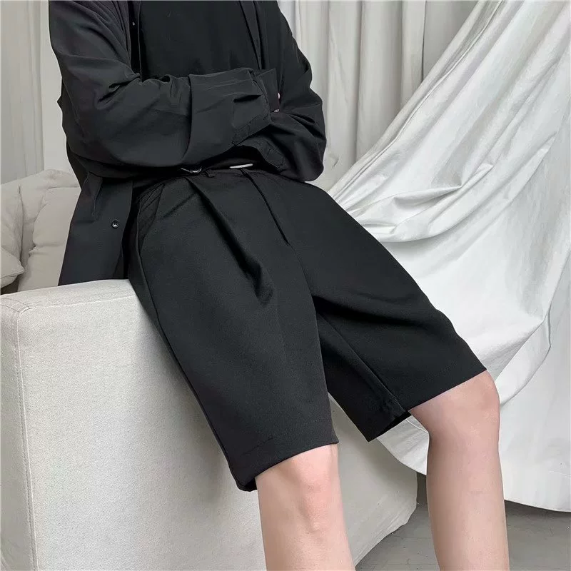 Мужские черные брюки, трендовый костюм, универсальные шорты для учащихся начальной школы, корейский стиль, для подростков, свободный крой