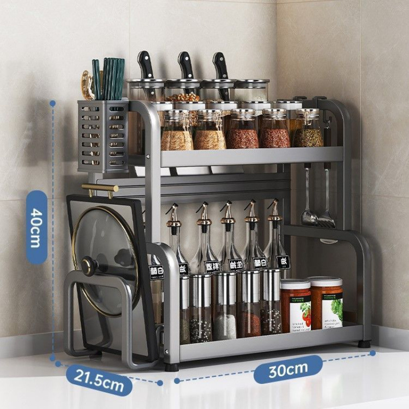 Estante de almacenamiento de cocina de acero al carbono grueso sin perforación estante de condimento estante de cuchillo de mesa estante de almacenamiento multifuncional almacenamiento de utensilios de cocina
