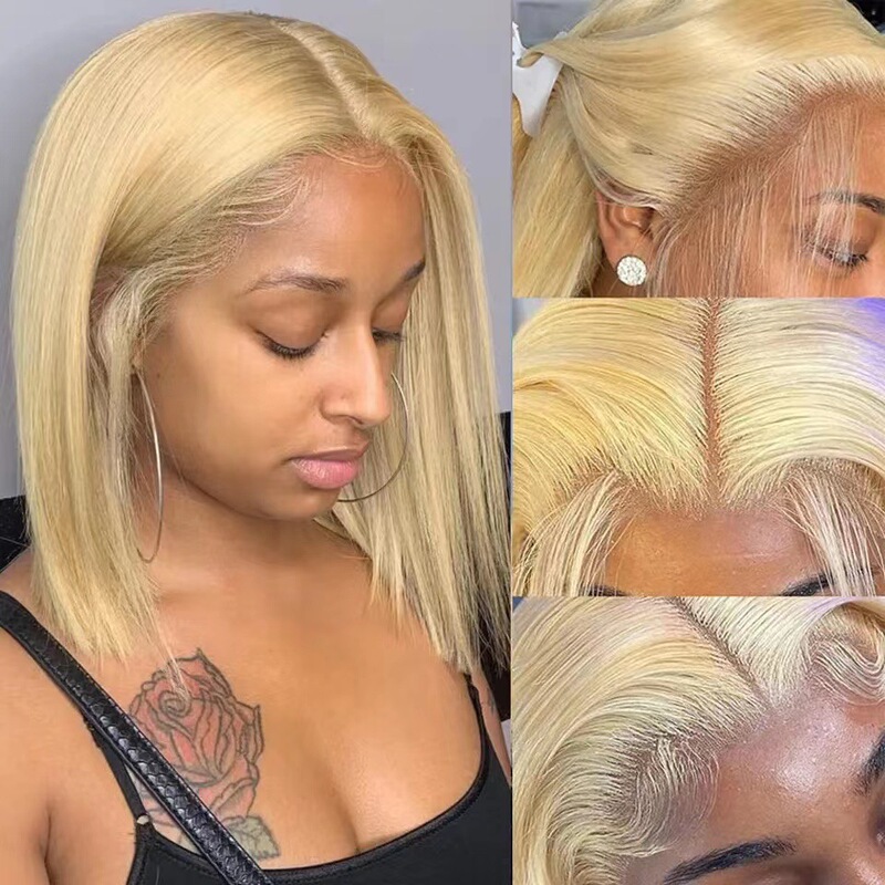 Front Lace Wig European and American Short Hair Women Bobo Head Light Blonde Bob Wig Front Lace Short Straight Wig