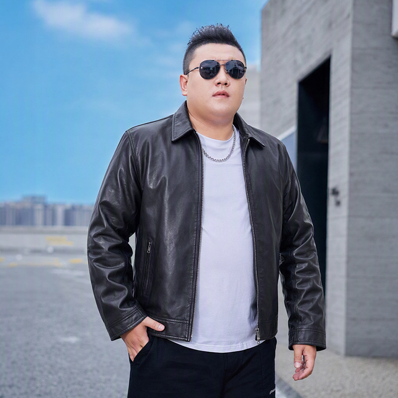 Extra large size men's stand-up collar leather jacket for spring and autumn, plus size for middle-aged plus-size men, biker leather jacket, cross-border outerwear