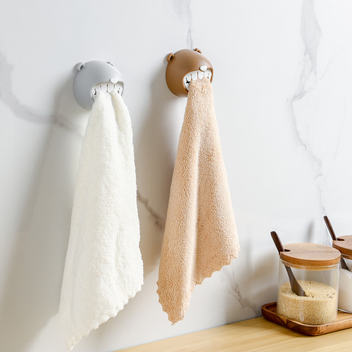 Kitchen punch-free cartoon rag towel plug bathroom wall-mounted wash towel storage rack wall bear towel hook