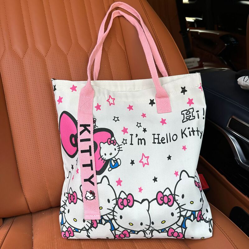 Cute Kitty Handbag Large Capacity Tote Fashion Cartoon Bag Female Cute Versatile Canvas Bag Shoulder Work Clothing