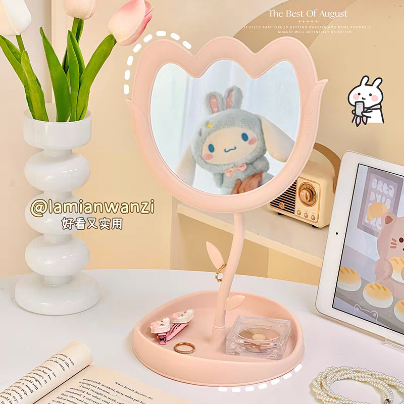 Espejo de maquillaje de alta sensación espejo de flores espejo de maquillaje de escritorio espejo de princesa giratorio espejo de maquillaje de tocador espejo de belleza