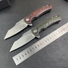 户外折叠刀9Cr18MoV大马士革求生小折刀野营防身水果刀锋利小刀