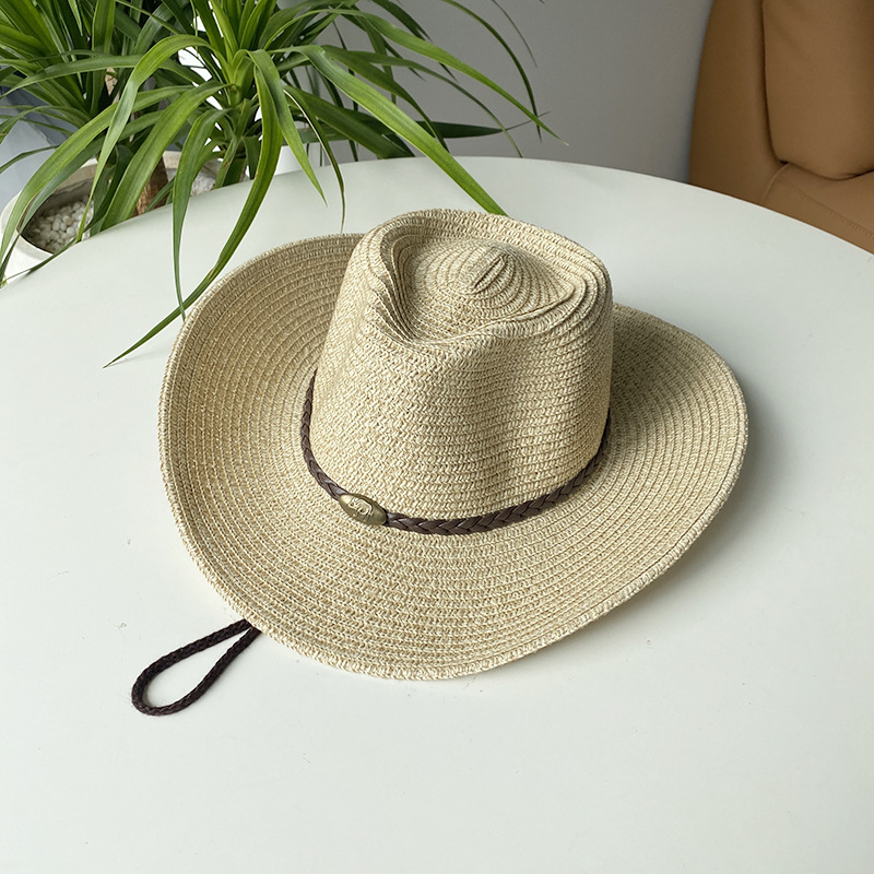 Vintage stråhatt för dam och herr med brett brätte cowboy stil_voghion.com