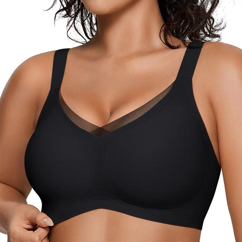 European and American Cross-Border Mesh Lingerie for Women, Seamless Side Breast Support, Plus-Size Jelly Strip Bra, Amazon Everyday Bra