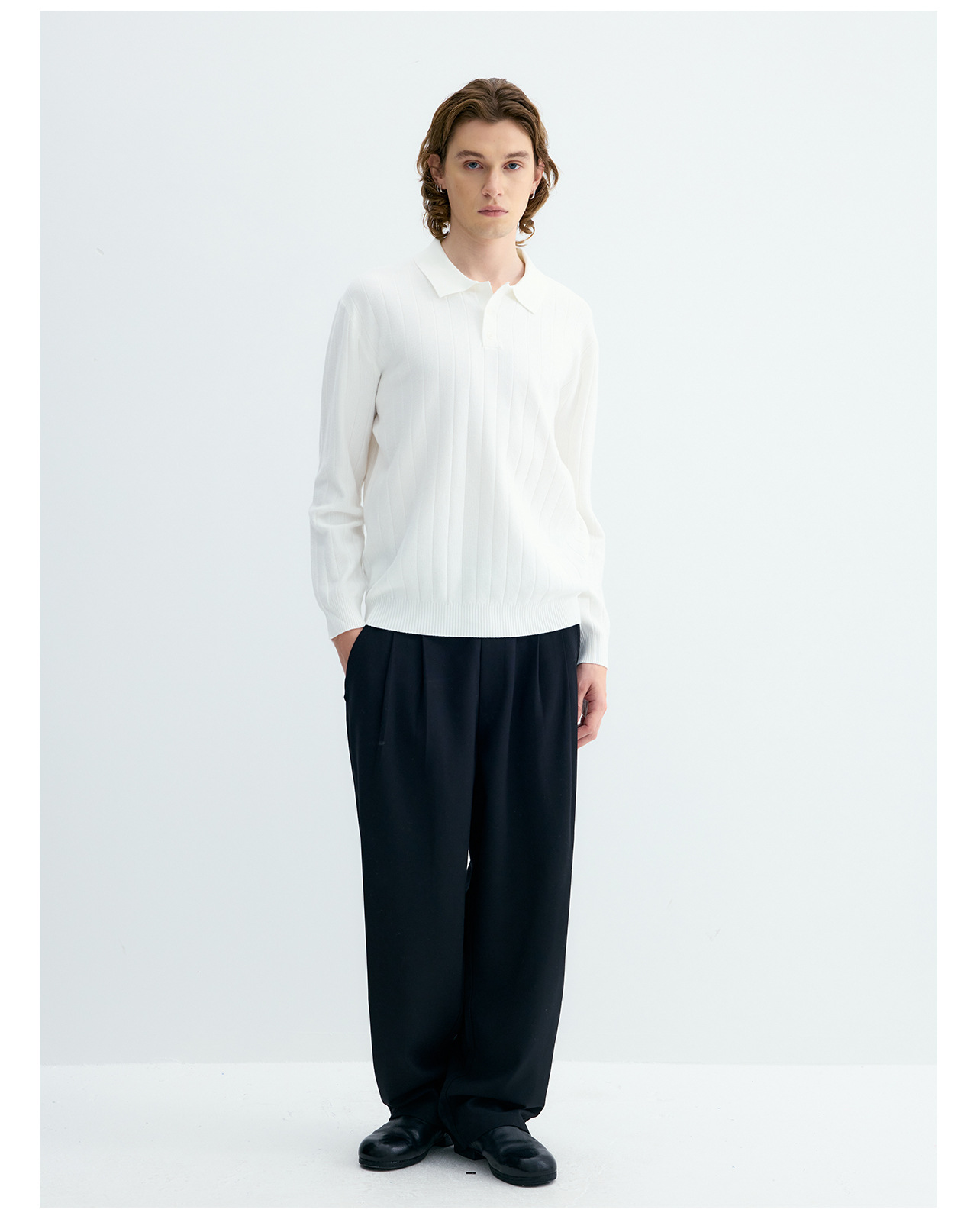 UNF 250g Ribbed Knit Polo Sweater