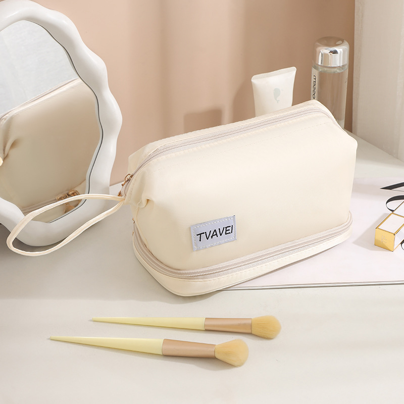 Runhui bolsa de cosméticos de doble capa de sarga bolsa de lavado de viaje de negocios de color sólido bolsa de almacenamiento de cosméticos de gran capacidad de doble capa