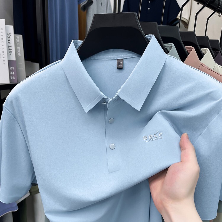 Summer New Style Men's Short-Sleeved Polo Shirt, Fashionable Casual Lapel Breathable Fully Seamless Half-Sleeved T-Shirt Men's Top