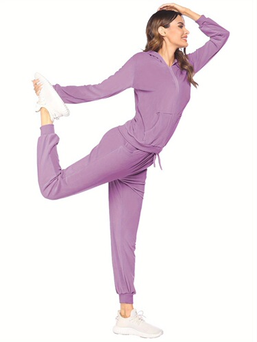 Womens Casual Velvet Tracksuit Set Full Zipper Hoodie Long