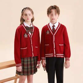 男童女童校园风外套儿童针织开衫毛衣春秋冬装女孩V领学院风秋装