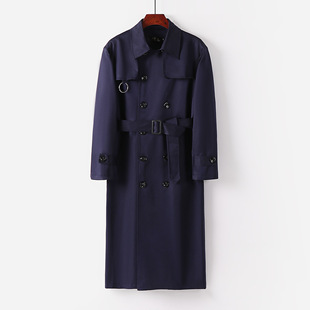 Men's Ultra-Long Trench Coat for Young Men, Over-The-Knee British Style, Spring Trench Coat, Long Lace-Up Korean Version, Loose Fit