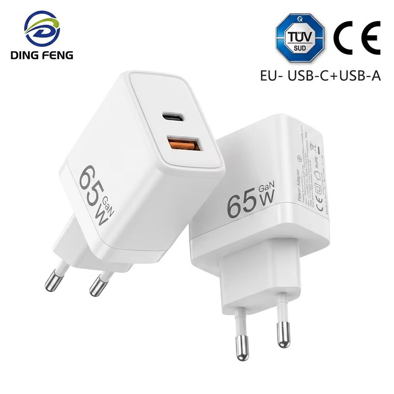 65W Gallium Nitride Charger Usb+C Dual-Port European Standard Mobile Phone Charging Head Ce Certified Pd Fast Charging Power Adapter