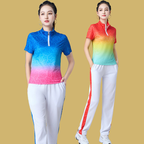 Summer short-sleeved square dance clothing new style set dance wear middle-aged and elderly line dancing clothes soft ball sports clothing