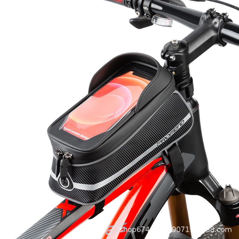 Bolsa de bicicleta de montaña de almacenamiento de bicicleta bolsa de sillín de tubo superior con banda reflectante pantalla táctil de navegación bolsa de teléfono móvil