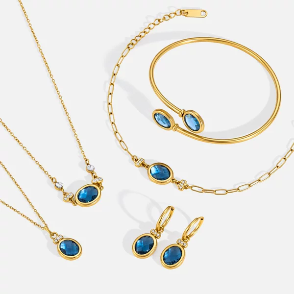 Elegant titanium steel necklace, light luxury niche, non-fading rhinestone open bracelet, stainless steel earrings, cross-border jewelry set