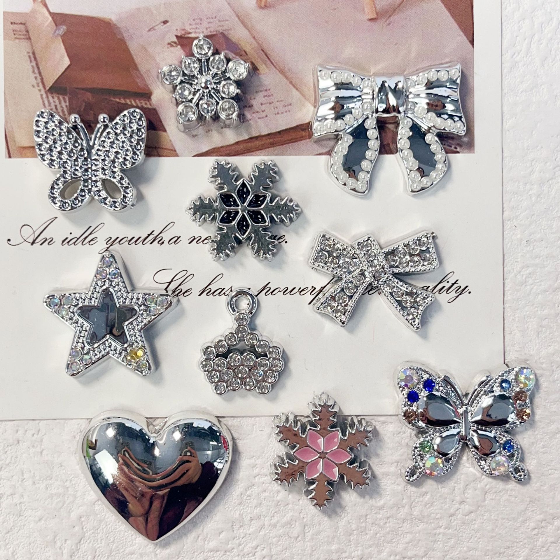 Silver Heart-Shaped Beaded Letter Word Heart-Shaped Metal-Like Loose Beads DIY Women's Bracelet Accessories Large Hole Beads