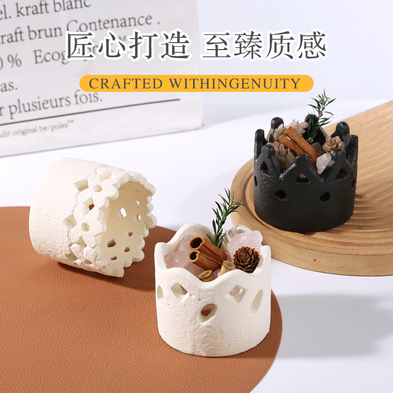 跨境爆款皇冠仆人水泥无火香薰蜡烛台容器空杯创意摆件小红书种草|undefined