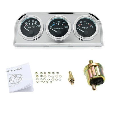 temperature Fahrenheit oil pressure – automobile instrument - white-frame-black-face