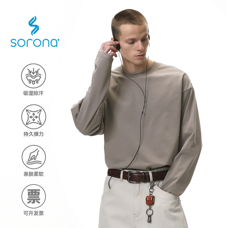 Jie Zhan Men's Clothing | Solona Stretch Long-Sleeved T-Shirt 26 Spring and Summer New American Street Style 260g Heavyweight Base Shirt for Men